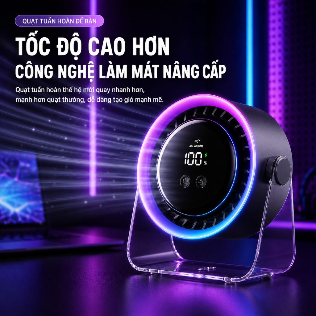 2026 Quạt tốc độ cao để bàn 2 trong 1 mới Quạt gió 100 tốc độ Màn hình kỹ thuật số quạt turbo có