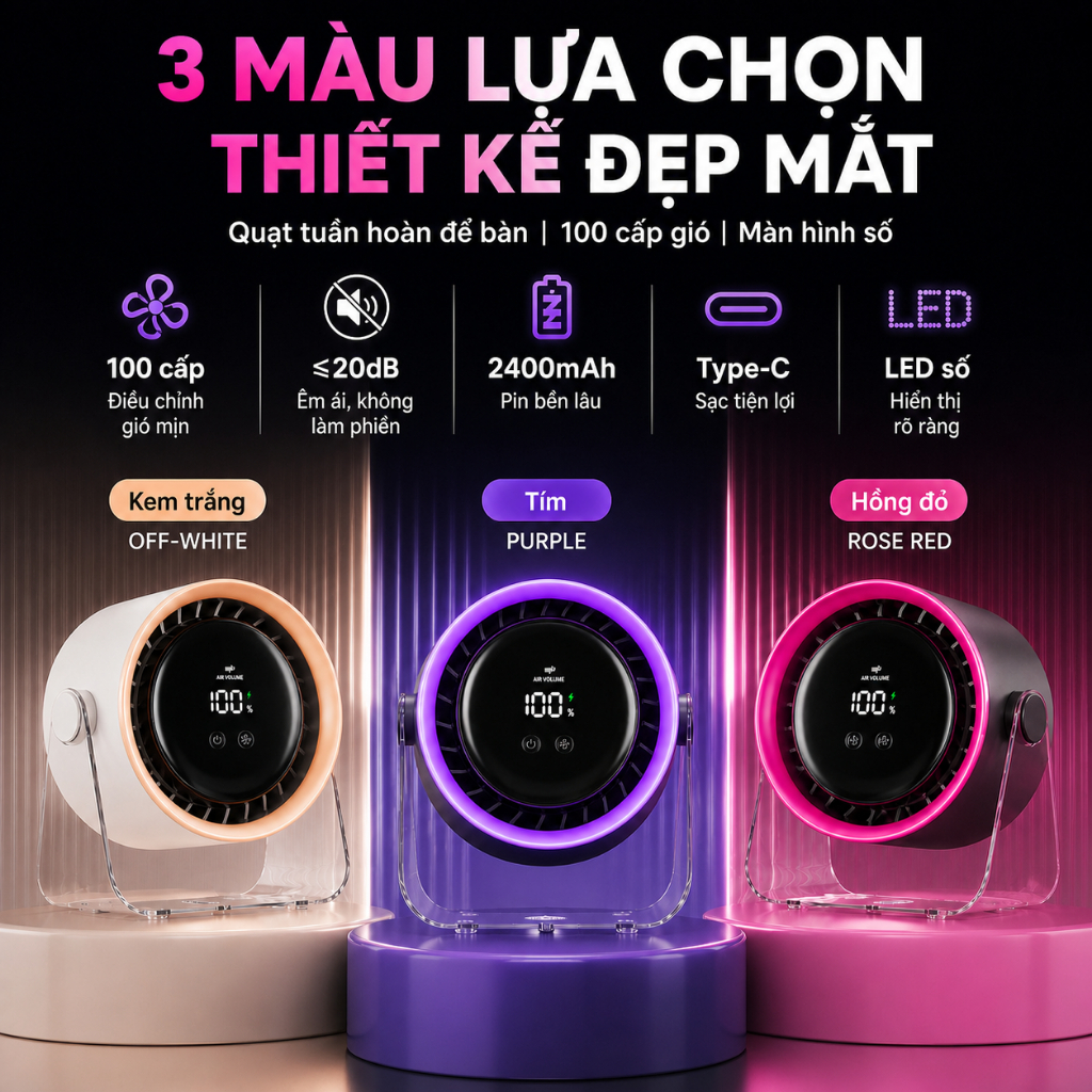 2026 Quạt tốc độ cao để bàn 2 trong 1 mới Quạt gió 100 tốc độ Màn hình kỹ thuật số quạt turbo có
