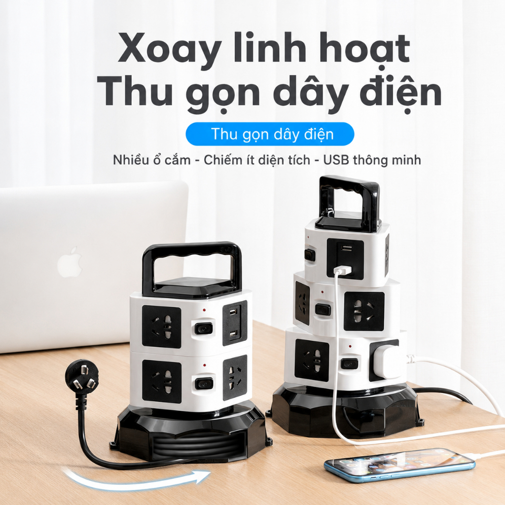Ổ Điện USB Nhiều Tầng Đa Năng Thông Minh Chịu Tải Chống Giật Chống Nước Công Suất 2500w Lớn Cao Cấp