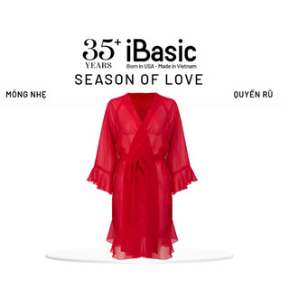 [SEASON OF LOVE] Áo choàng ngủ Kimono màu đỏ voan gợi cảm nhún bèo nữ tính màu đỏ iBasic SW084