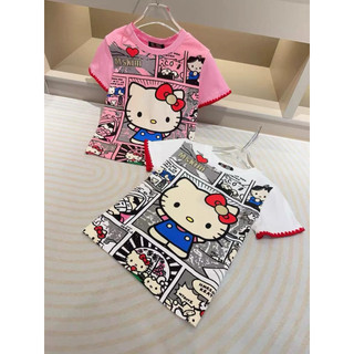 Áo phông cotton MSK hình hello kitty tay viền chỉ đỏ form babytee #21715