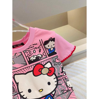 Áo phông cotton MSK hình hello kitty tay viền chỉ đỏ form babytee #21715