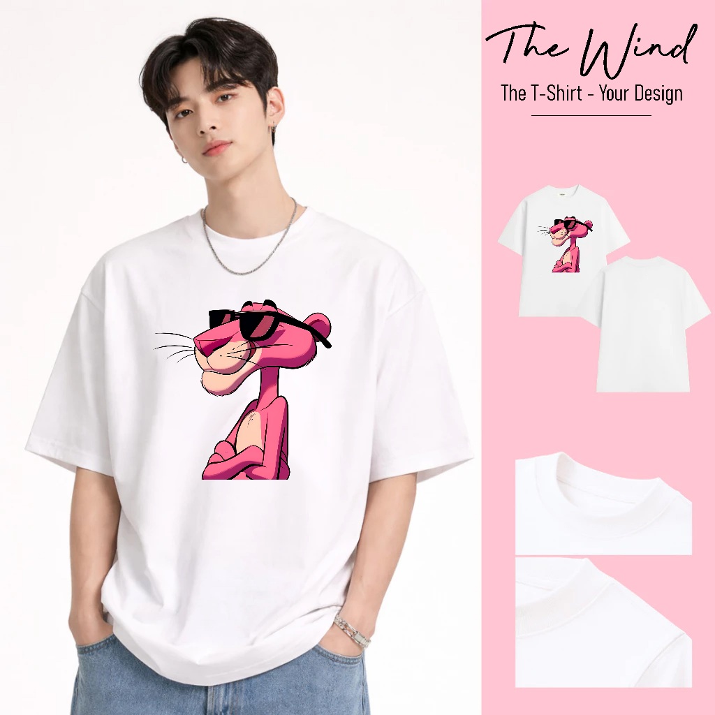 Áo thun in hình Báo Hồng Pink Panther Khoanh Tay Đeo Kính Đen Form Rộng Cotton Việt Mềm Mịn Thoáng Mát