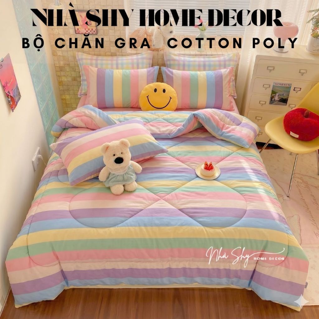 Trọn Bộ Ga Gối Chăn Phao Dày Dặn Y Hình - Chất Liệu Poly Cao Cấp - Set 4 Món - Nhà Shy Home Decor