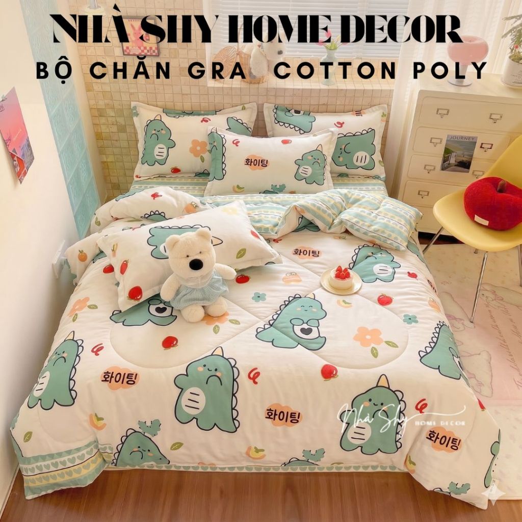 Trọn Bộ Chăn Phao Ga Gối Cotton Poly Mẫu Con Mắt - Hàng Nhập [Loại Bông Dày] - Nhà Shy Home Decor
