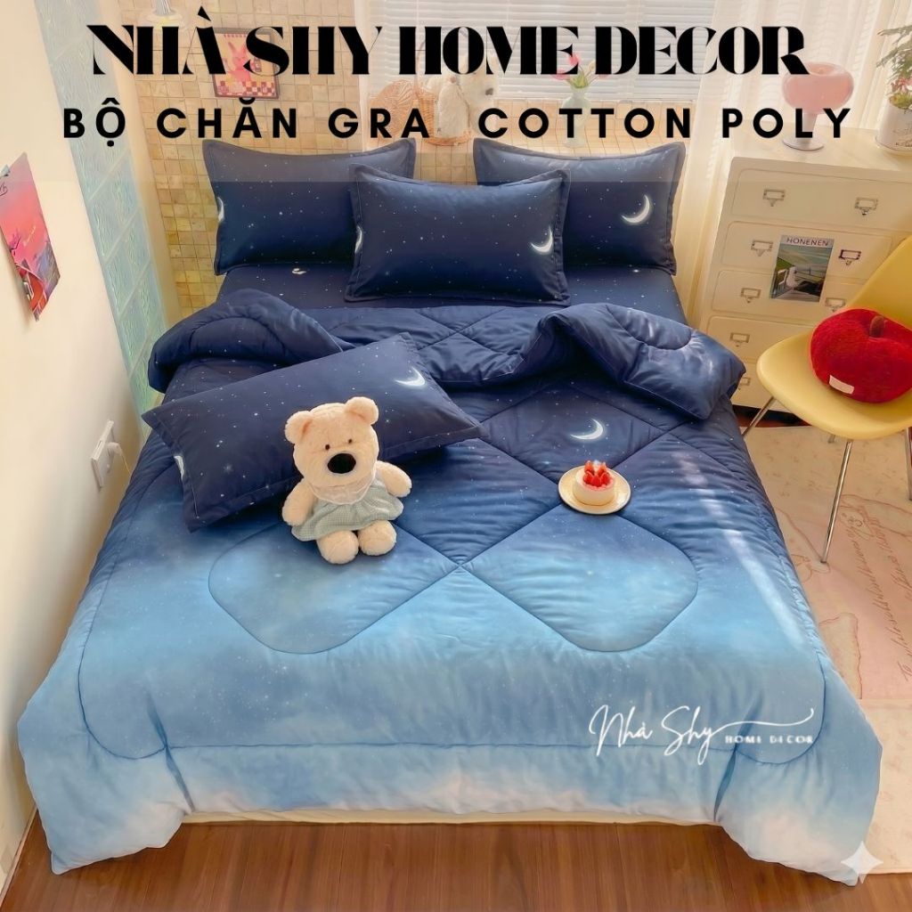 Trọn Bộ Ga Gối Chăn Phao Dày Dặn Y Hình - Chất Liệu Poly Cao Cấp - Set 4 Món - Nhà Shy Home Decor