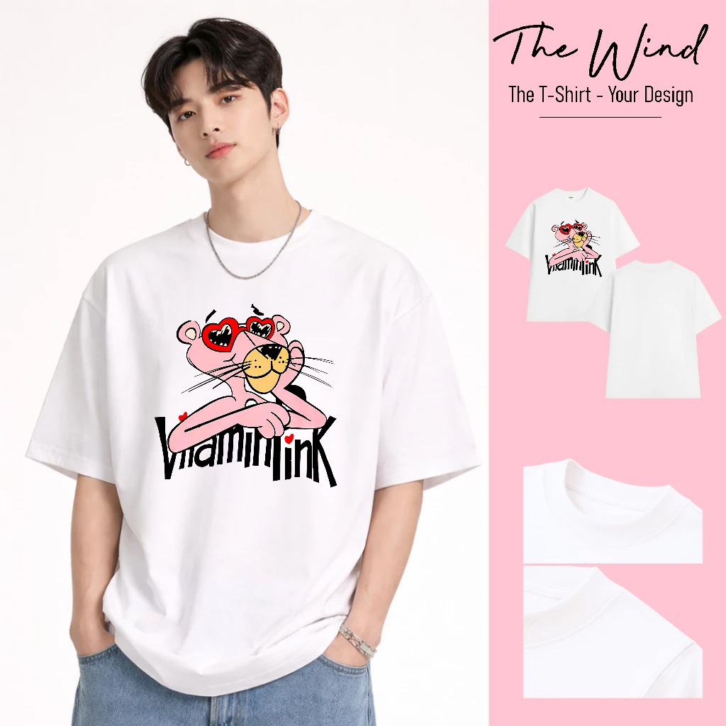 Áo thun in hình Báo HồngPink Panther Kính Trái Tim Unisex Form Rộng Tay Lỡ Cao Cấp Co Giãn 2 Chiều
