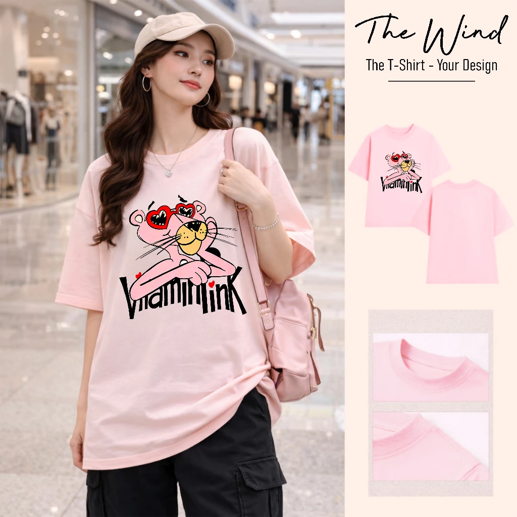 Áo thun in hình Báo HồngPink Panther Kính Trái Tim Unisex Form Rộng Tay Lỡ Cao Cấp Co Giãn 2 Chiều