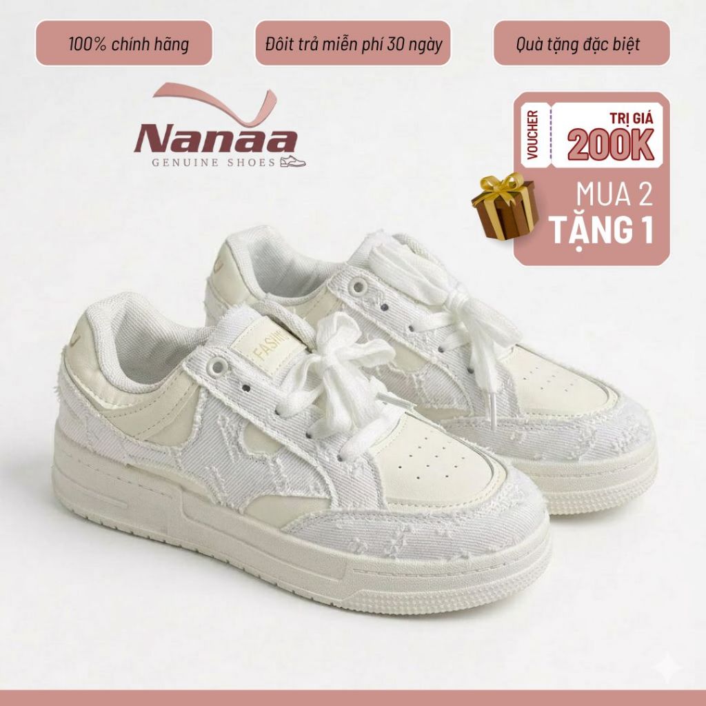[SIÊU SALE 7.7 GIẢM 40K] Giày Thể Thao.Snaker Nữ Trắng Basic,Đế Êm Họa Tiết Vải Bò Đế Cao 4cm 2026!