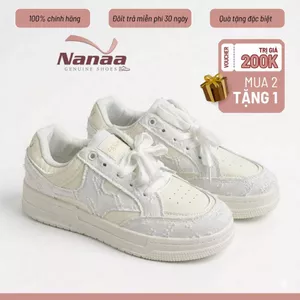 Giày Thể Thao.Snaker Nữ Trắng Basic,Đế Êm Họa Tiết Vải Bò Đế Cao 4cm 2026!
