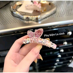 Kẹp càng cua nhỏ hình hồ điệp đá hồng (1 cái)