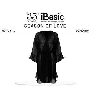 [SEASON OF LOVE] Áo choàng ngủ Kimono màu đen voan gợi cảm nhún bèo nữ tính màu đen iBasic SW084