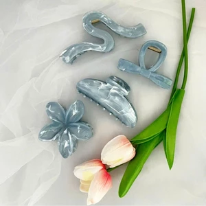 Set 4 Kẹp Tóc Càng Cua Nhựa Acrylic Vân Đá Phong Cách Hàn Quốc - Combo Kẹp Tóc Hoa Sứ, Kẹp Nơ Tiểu Thư Sang Chảnh