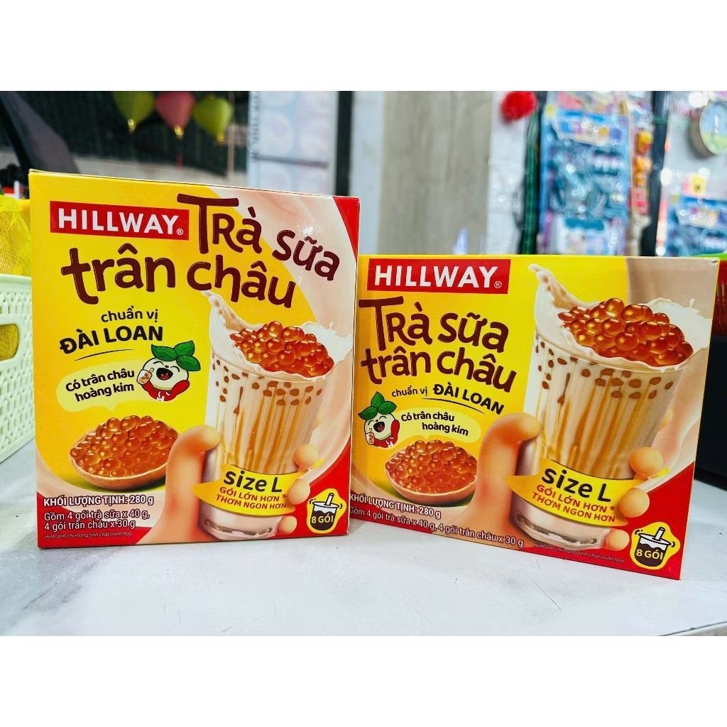 COMBO 2 HỌP TRÀ SỮA TRÂN CHÂU HILLWAY DÀNH CHO TÍNH ĐỒ ĐAM MÊ TRÀ SỮA, TIỆN LỢI HỢP VỆ SINH (hôp 8 gói) y hình