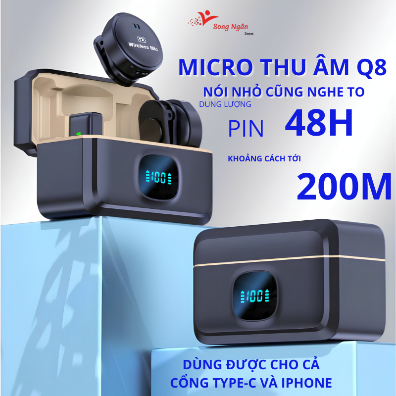 Micro Thu Âm Không Dây K9 Q8 Cài Áo Lọc Tiếng Ồn Cao Cấp Livestream Quay Video Ghi Âm Điện Thoại