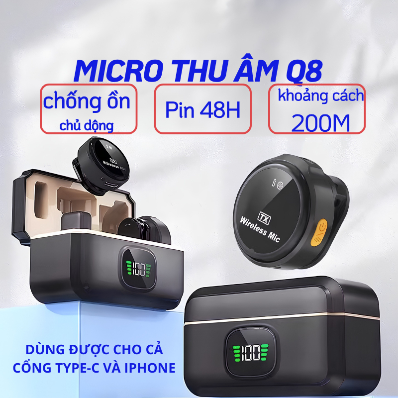 Micro Thu Âm Không Dây K9 Q8 Cài Áo Lọc Tiếng Ồn Cao Cấp Livestream Quay Video Ghi Âm Điện Thoại