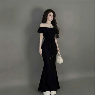 Sét Body Áo Trễ Vai Bèo Mix Chân Váy Đuôi Cá Dáng Dài LYNLUX , Sét Váy Body Co Giãn Thun Borip Cotton Mềm Mịn LUX020