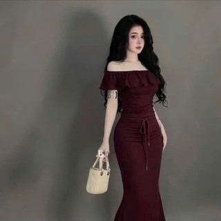 Sét Body Áo Trễ Vai Bèo Mix Chân Váy Đuôi Cá Dáng Dài LYNLUX , Sét Váy Body Co Giãn Thun Borip Cotton Mềm Mịn LUX020