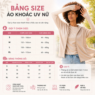 Áo Khoác Chống Nắng Nữ UV Quick Dry Cool | Khô Nhanh - Thoáng Khí - Không Dính Lưng