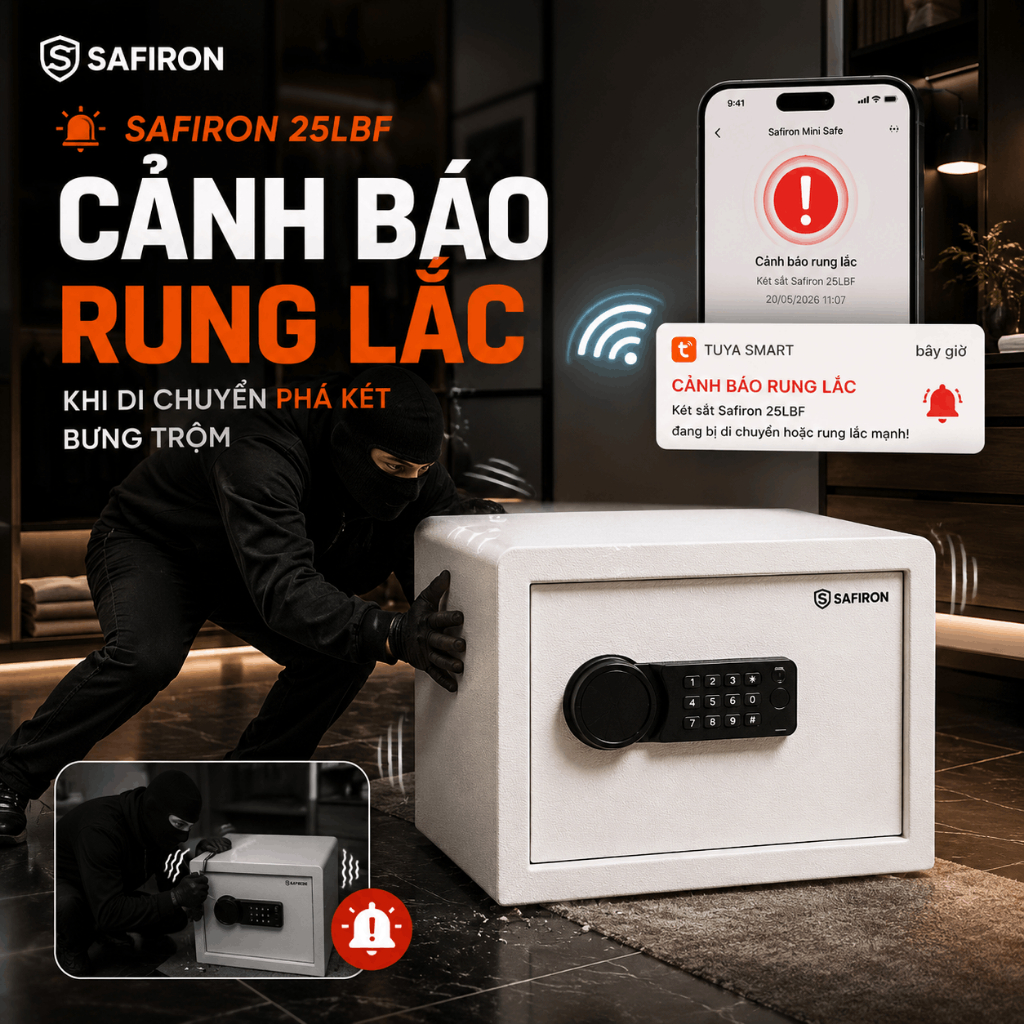 Két Sắt Mini Thông Minh Safiron 25LBF Vân Tay Điện Tử Cảnh Báo Trộm Về Điện Thoại 2 Màu Đen Trắng