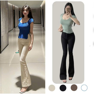 Quần Jean Kaki Ống Loe Nữ Cạp Cao Co Giãn, Quần Tây Nữ Dáng Chuông Tôn Dáng Công Sở Dạo Phố - Xưởng Quần Tây Nữ 3A