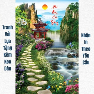 Tranh dán tường phong cảnh, dán phòng khách, phòng làm việc, nhà hàng tranh in trên chất liệu vải lụa (tặng kèm keo dán)