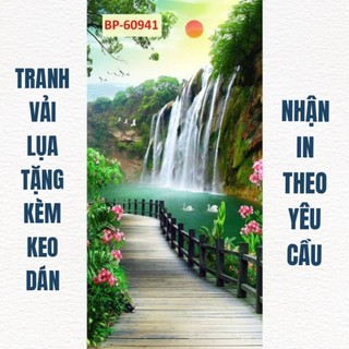 Tranh dán tường phong cảnh, dán phòng khách, phòng làm việc, nhà hàng tranh in trên chất liệu vải lụa (tặng kèm keo dán)