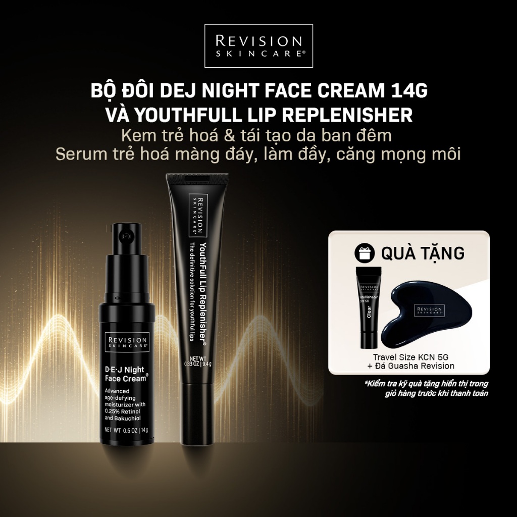 Combo Kem Dưỡng Trẻ Hóa REVISION SKINCARE D·E·J Night Face Cream 14g Và Serum Làm Đầy Môi 9.4g