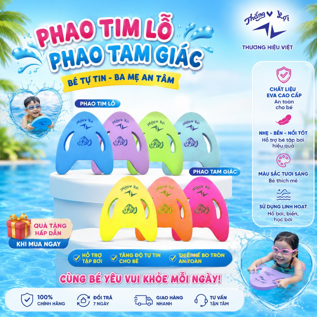 Phao Tim Thắng Lợi, Quân Trang - Phao Tam Giác Tập Bơi EVA Cao Cấp Cho Trẻ Em Và Người Lớn, Độ Nổi Tốt