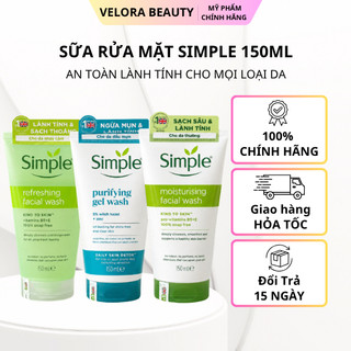 Sữa rửa mặt Simple 150ml làm sạch dịu nhẹ, không hương liệu an toàn cho da nhạy cảm, dưỡng ẩm da