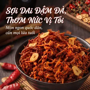 Khô heo cháy tỏi VIEFRUIT thơm ngon đậm vị sợi mềm dai cay nhẹ ăn vặt ăn cơm tiện lợi gói 200g 500g