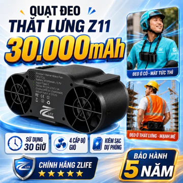 Quạt Đeo Thắt Lưng Zlife Z11 30000mAh, Quạt Đeo Cổ, Đeo Hông, Quạt Điều Hòa Tích Điện Pin Trâu 30h