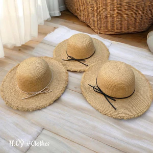 👒👒 Mũ cói vành tua lai nơ da