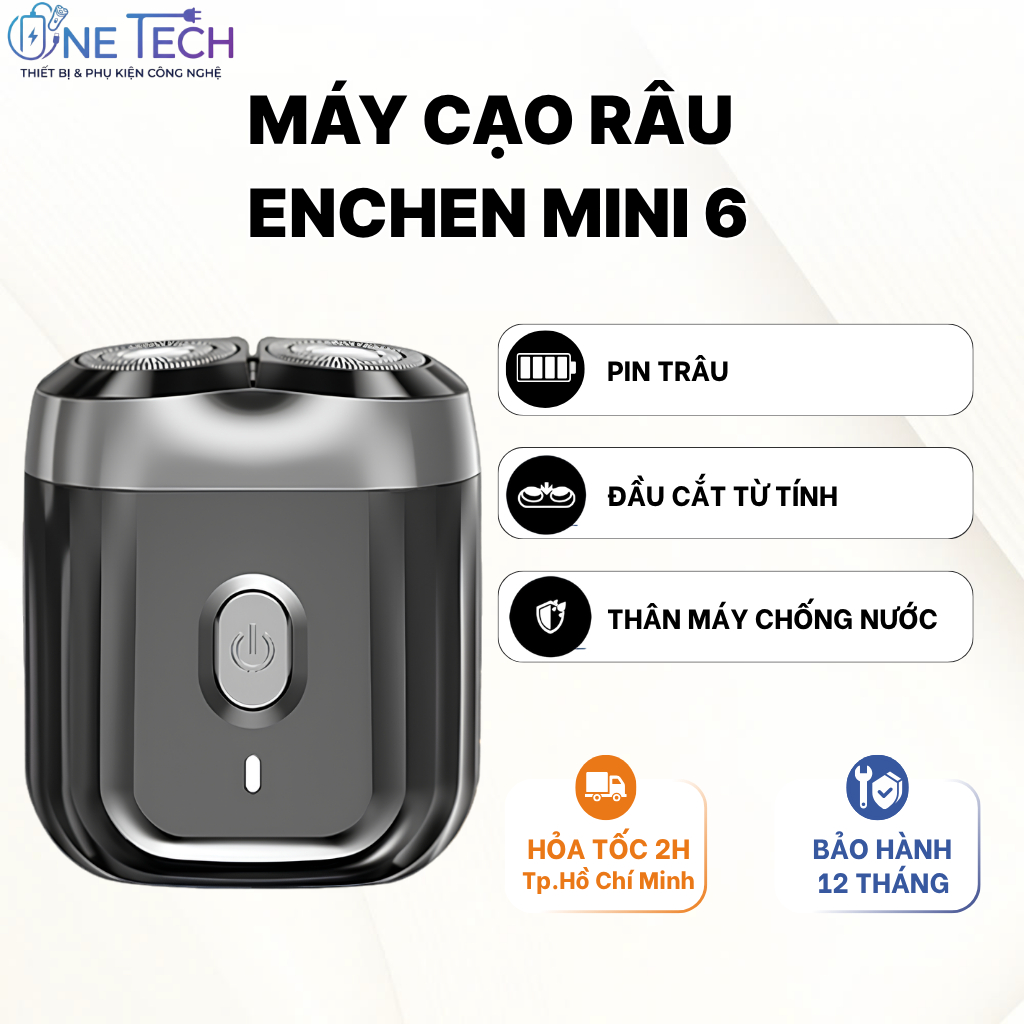 Máy cạo râu Enchen Mini 6 lưỡi dao kép mỏng, chống nước IPX7, pin siêu trâu, chính hãng