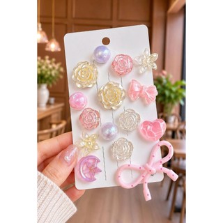 Set Charm Khu Vườn Hoa Hồng Pha Lê Hồng Pastel Resin Trong Suốt Cao Cấp Nơ Hồng Trái Tim Công Chúa Dễ Thương 🌹🎀✨