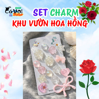 Set Charm Khu Vườn Hoa Hồng Pha Lê Hồng Pastel Resin Trong Suốt Cao Cấp Nơ Hồng Trái Tim Công Chúa Dễ Thương 🌹🎀✨
