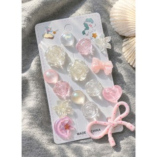 Set Charm Khu Vườn Hoa Hồng Pha Lê Hồng Pastel Resin Trong Suốt Cao Cấp Nơ Hồng Trái Tim Công Chúa Dễ Thương 🌹🎀✨