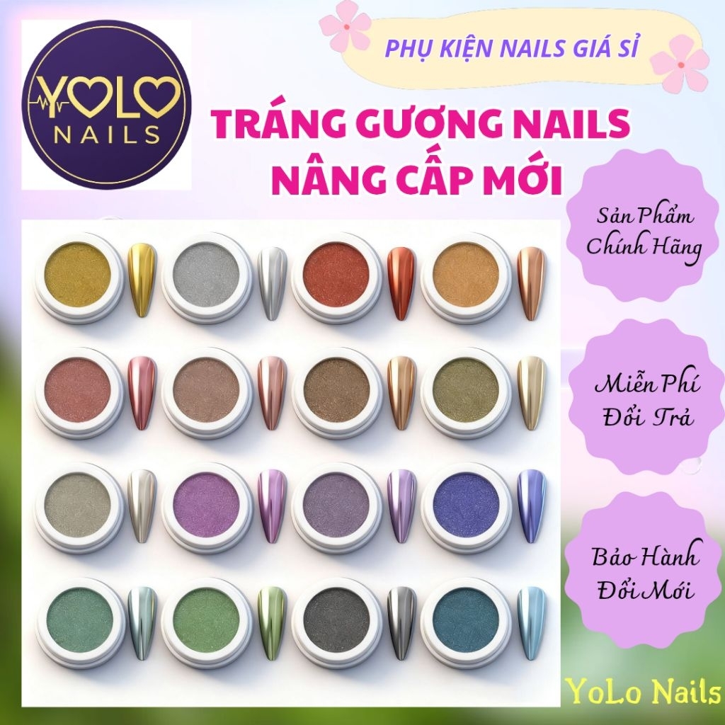 YoLo Nails: Tráng Gương Cao Cấp, Loại Mới Nâng Cấp Hạt Siu Mịn,Siêu Bám, Bóng Sáng
