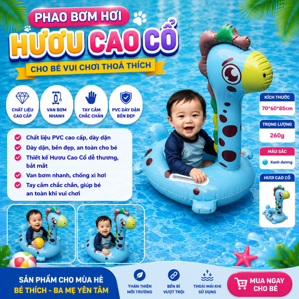 Phao Bơm Hơi Trẻ Em Hình Thú Ô Tô Máy Bay, Phao Tập Bơi Cho Bé, Phao Bơi Trẻ Em An Toàn Cao Cấp + BƠM