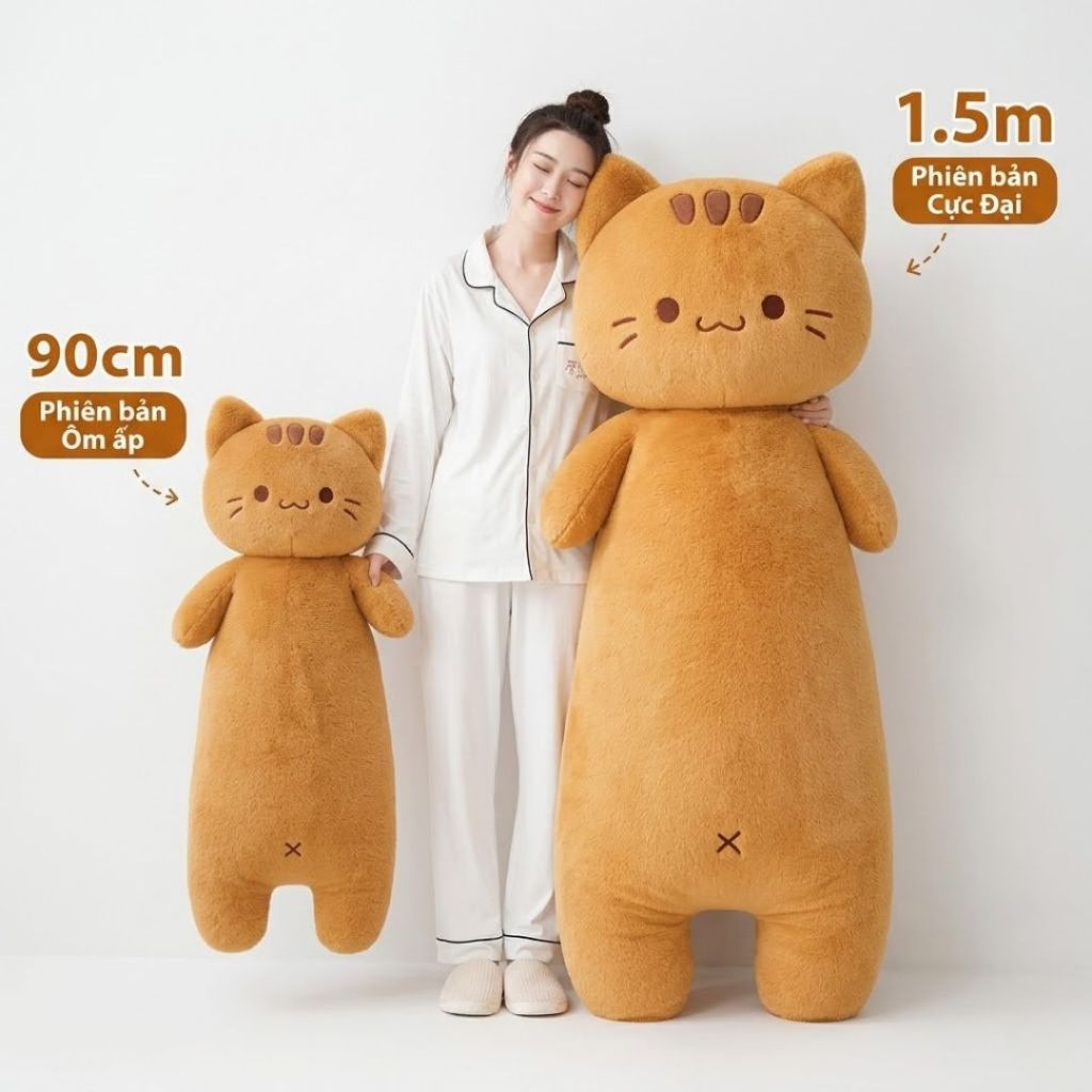 Gấu Bông Mèo Khổng Lồ Mềm Mại, Gối Ôm Thú Bông Hình Mèo Vàng Đáng Yêu Size To Quà Tặng Cho Bạn Gái