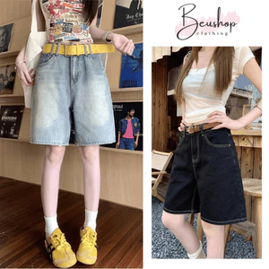 Quần Jean Short Ngố Nữ Ống Suông Rộng Màu WASH RETRO Form Lửng Ngang Gối Phong Cách Cá Tính BEUS