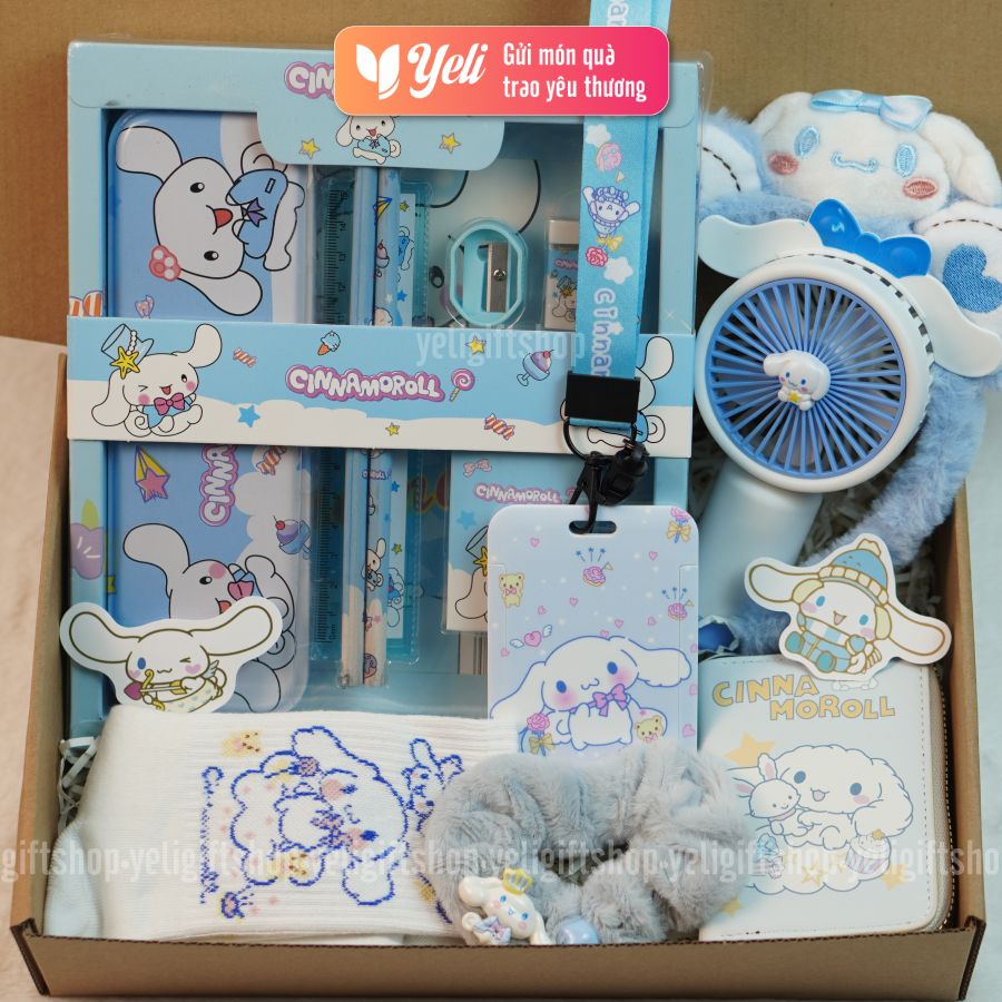 Set quà học tập tặng bé gái, bé trai, học sinh màu xanh mát Cinamonroll, kèm nhiều phụ kiện đáng yêu