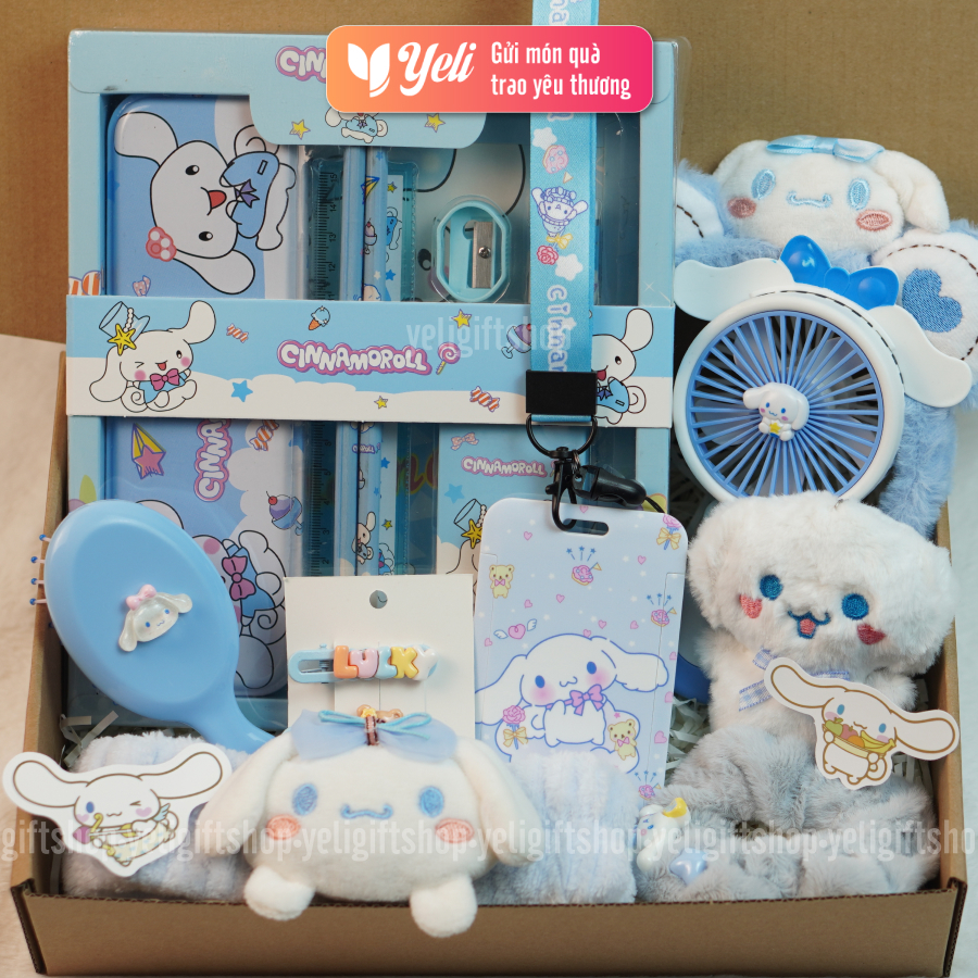 Set quà học tập tặng bé gái, bé trai, học sinh màu xanh mát Cinamonroll, kèm nhiều phụ kiện đáng yêu