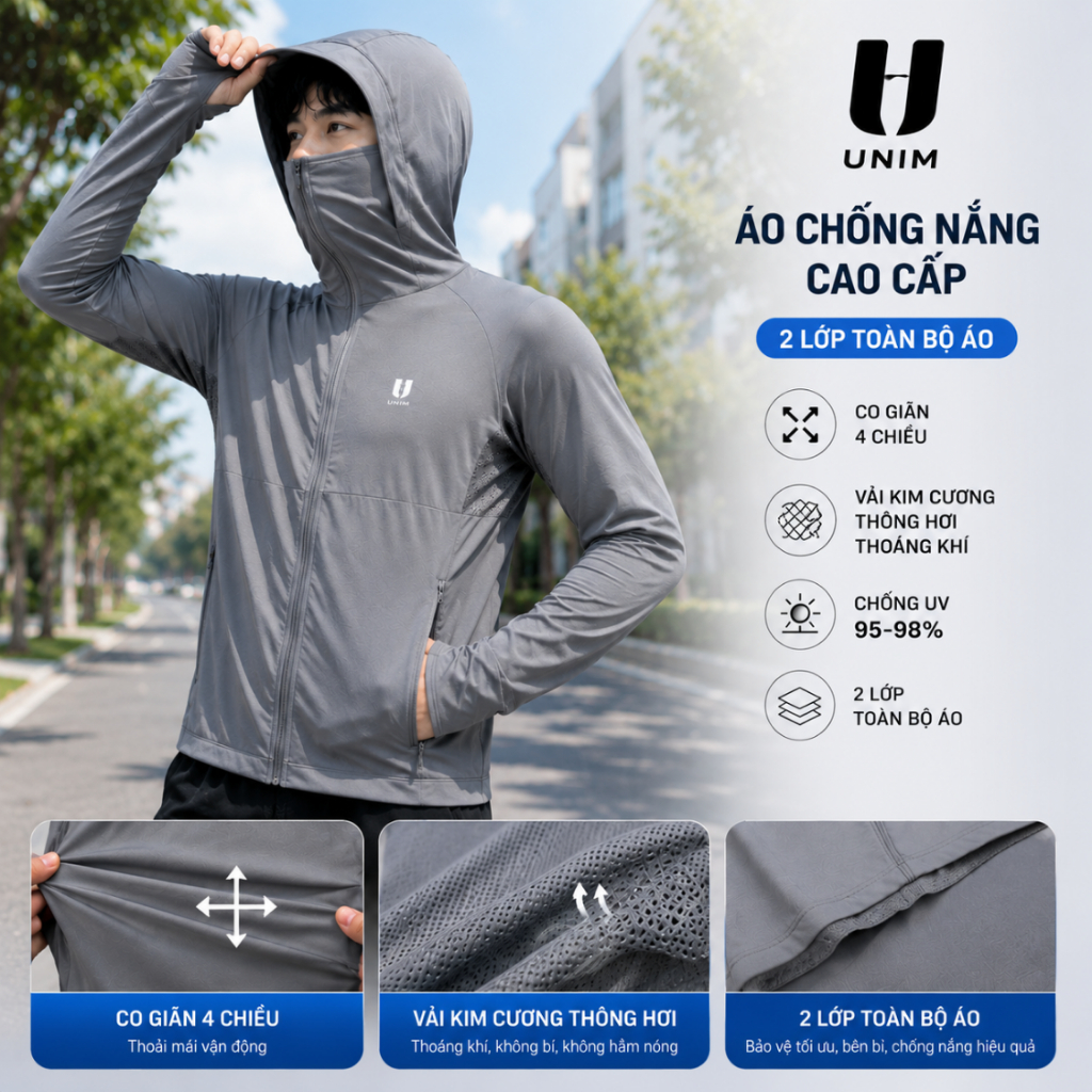 [Hỏa Tốc] Áo Khoác Chống Nắng Nam Nữ Unim Fashion Có Lưới Thông Hơi Chất Polyeste Thế Hệ Mới Mặt Vải Kim Cương Thoáng Kh