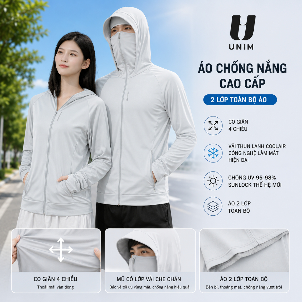 [Siêu Tốc]Áo Chống Nắng 2 Lớp Thế Hệ Mới Unim Fashion Nam Nữ Chất Liệu Cool Air Mát Lạnh Chống Nắng Ngừa Tia UV Hiệu Quả