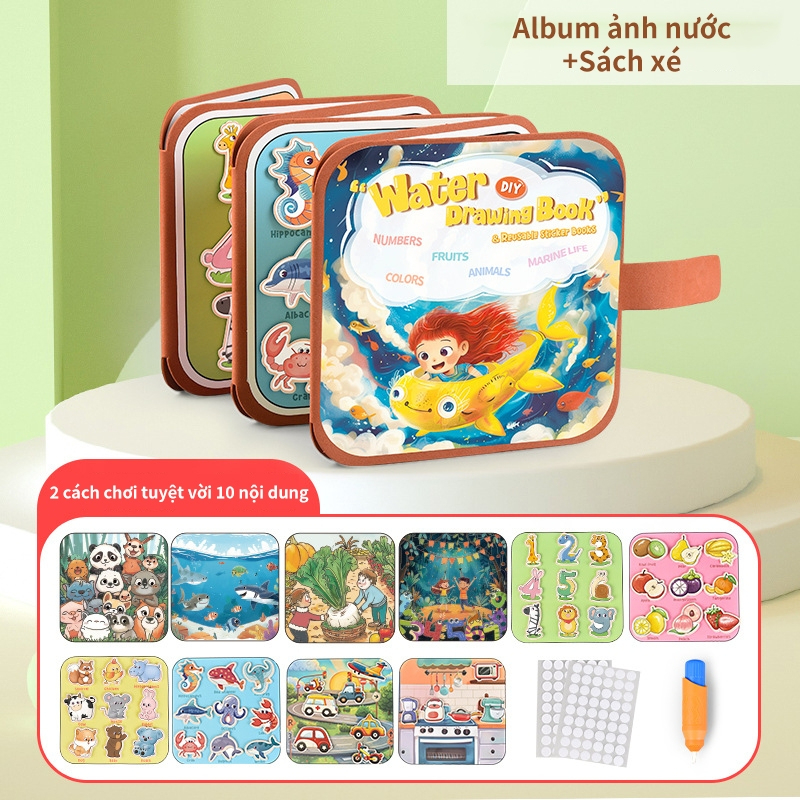 Sách Vẽ Xóa Được tặng Kèm Bút Màu Cho Bé 14 Trang Với 12 Màu, Cuốn sổ đa chức năng 10 trang cho bé khám phá