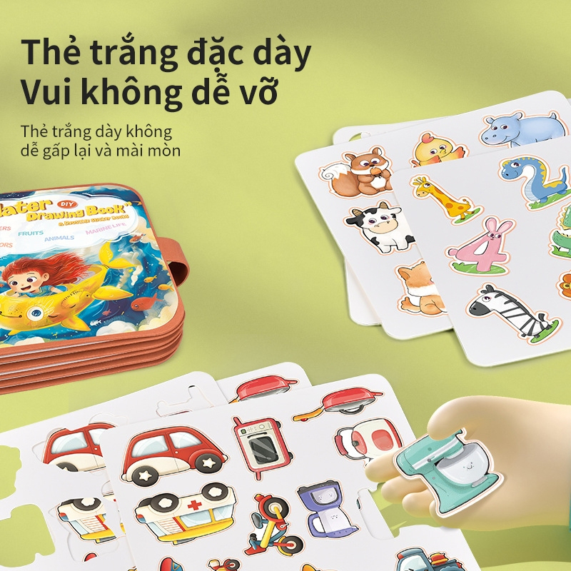 Sách Vẽ Xóa Được tặng Kèm Bút Màu Cho Bé 14 Trang Với 12 Màu, Cuốn sổ đa chức năng 10 trang cho bé khám phá