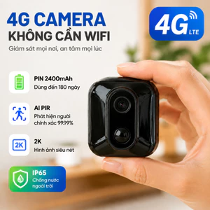 Camera giám sát mini 4G, giấu kín, không WiFi, độ phân giải 2K AI cảm biến chuyển động PIR, dùng pin