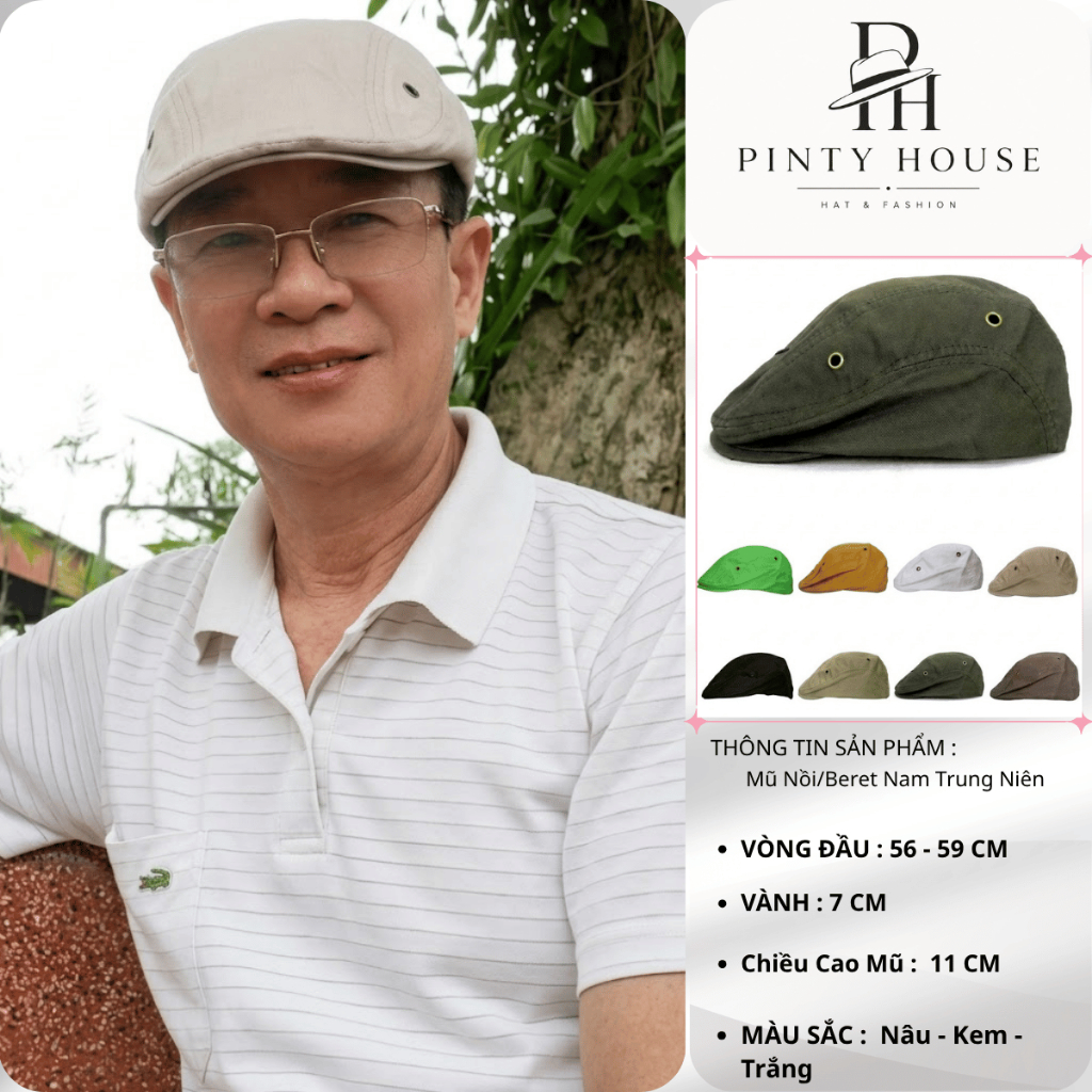 Mũ nồi nam trung niên, Nón beret mỏ vịt chất kaki dày dặn, có lỗ thông gió thoáng đầu phù hợp người già, bố