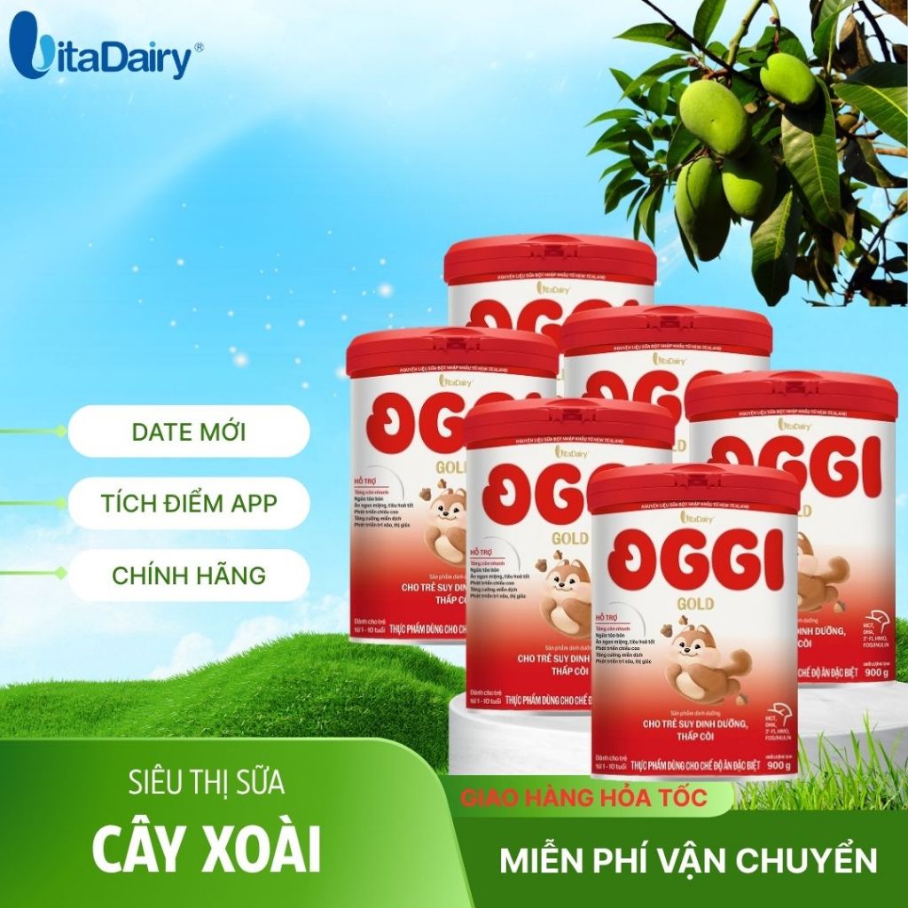 Combo 4-12 hộp Oggi Gold L900g, Sữa công thức cho trẻ suy dinh dưỡng, ngừa táo bón. Vitadairy.
